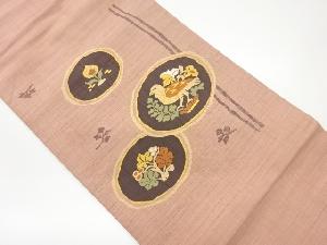 丸文に花鳥模様織出し名古屋帯